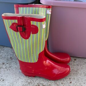 Women Rubber Rain Boots - Retro Red